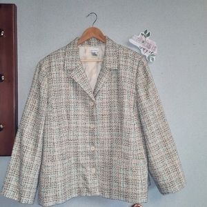 🌼3/$20 Vintage Tweed Blazer, Cream & Aqua, Sz 20 W